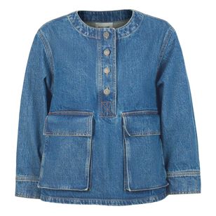 Cai 3/4 Sleeve Half Button-Up Denim Top