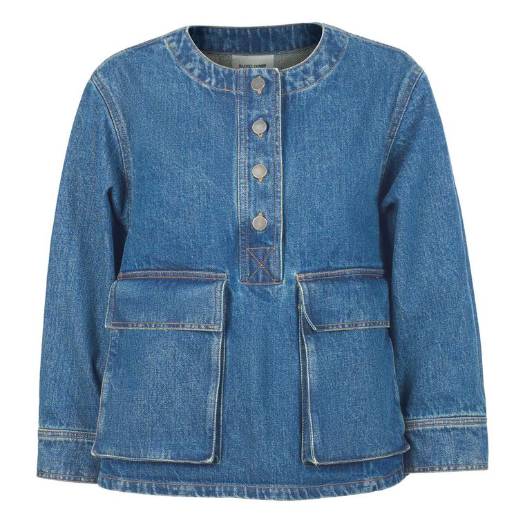 Cai 3/4 Sleeve Half Button-Up Denim Top image number null