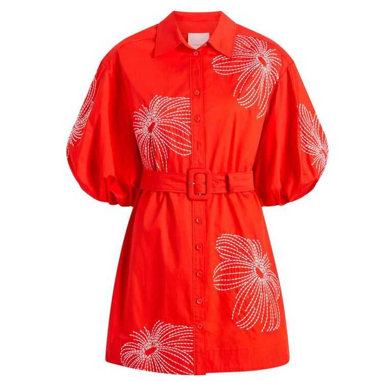 Sunburst Rhea Puff Sleeve Belted Mini Dress image number null