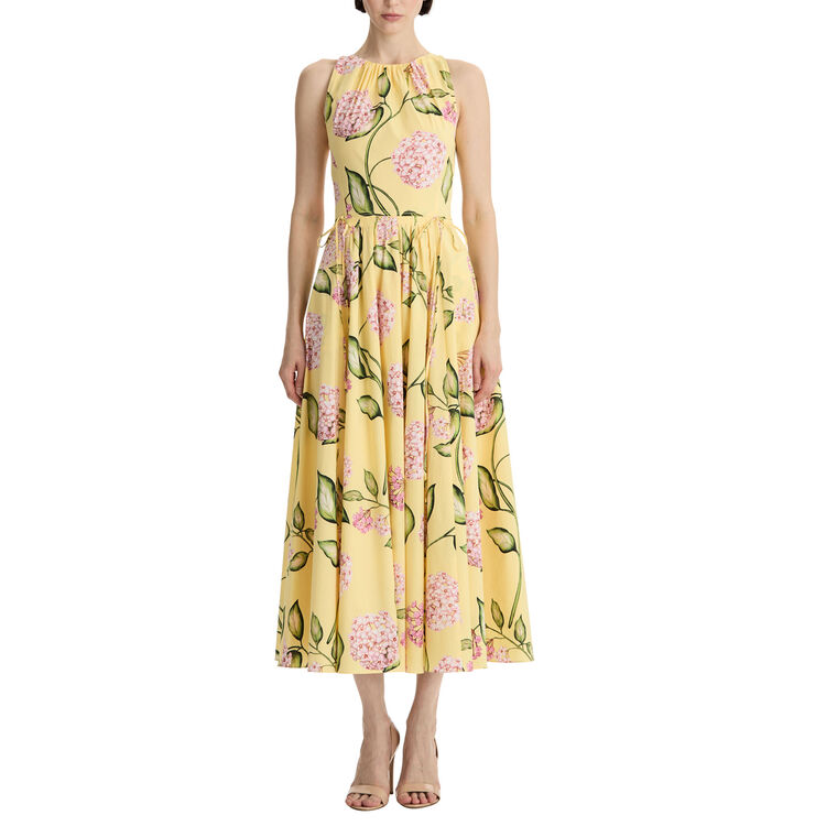 Porcelain Flower Cotton Poplin Pleated Dress image number null