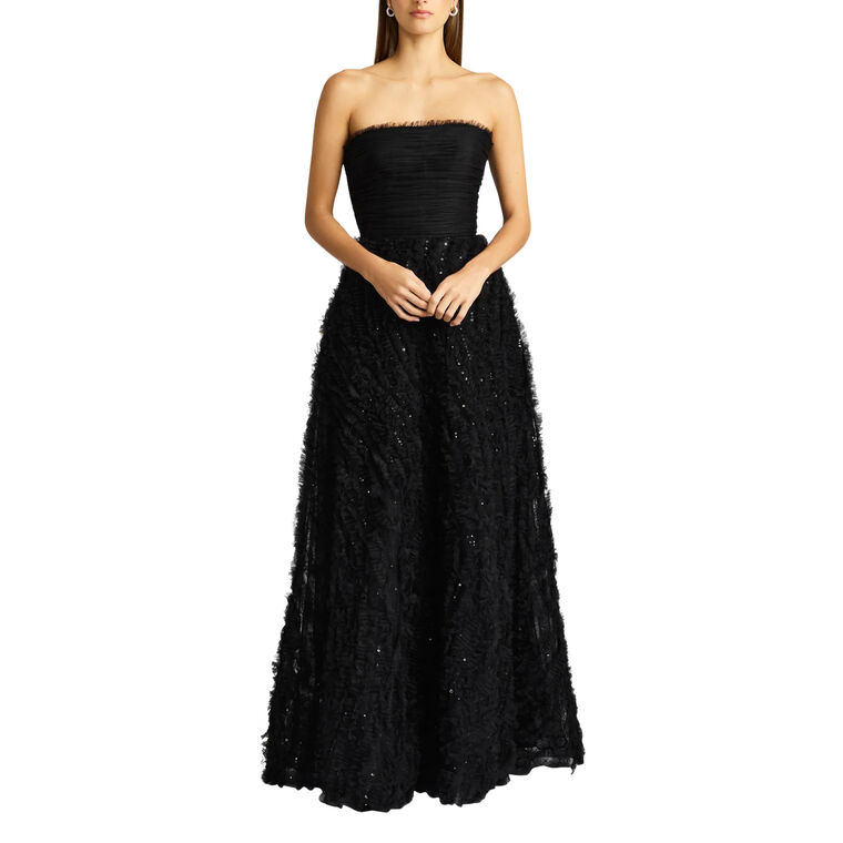 Pleated Top Gown With Ruffle Applique Skirt image number null