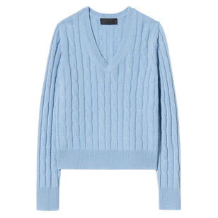 Camelia Long Sleeve V-Neck Cable Stitch Cashmere Sweater