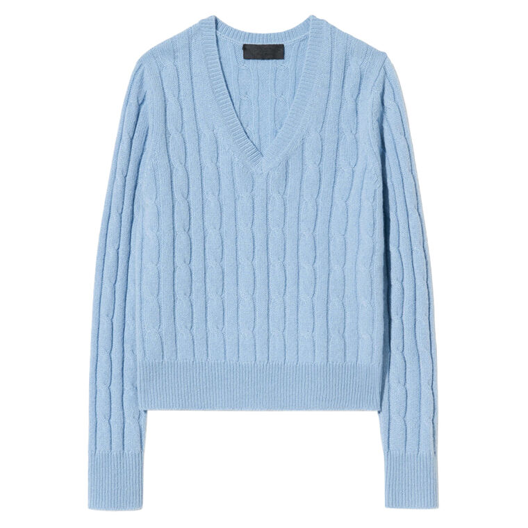 Camelia Long Sleeve V-Neck Cable Stitch Cashmere Sweater image number null