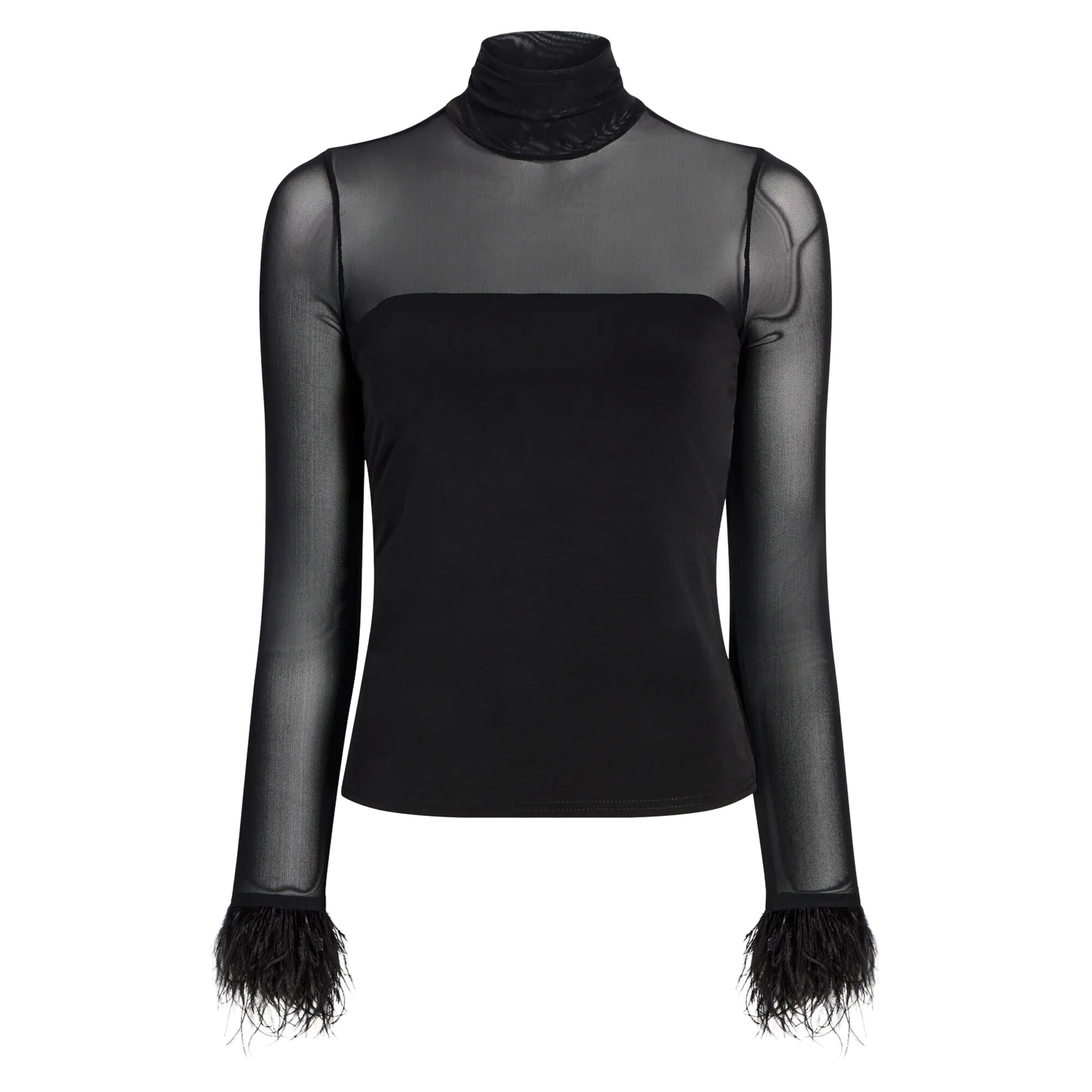 Women Sexy Mesh Feather-trimmed Blouse Layering Top See