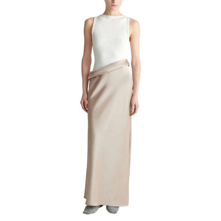 Cobee Ribbed Jersey and Slip Satin Dress image number null