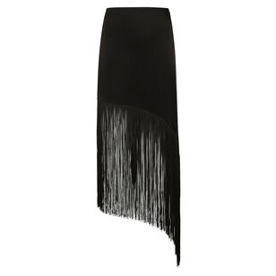 Satin Asymmetric Fringe Midi Skirt