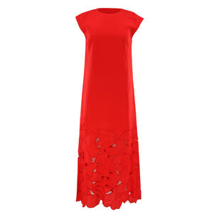 Sabette Cap Sleeve Laser Cut Hem Midi Dress