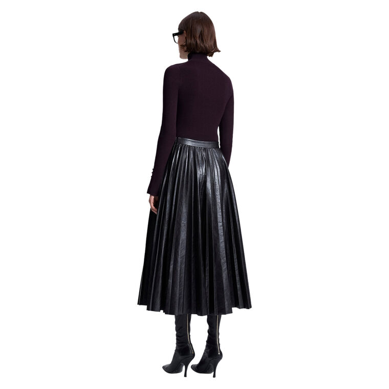 Etta Pleated Vegan Leather Midi Skirt image number null