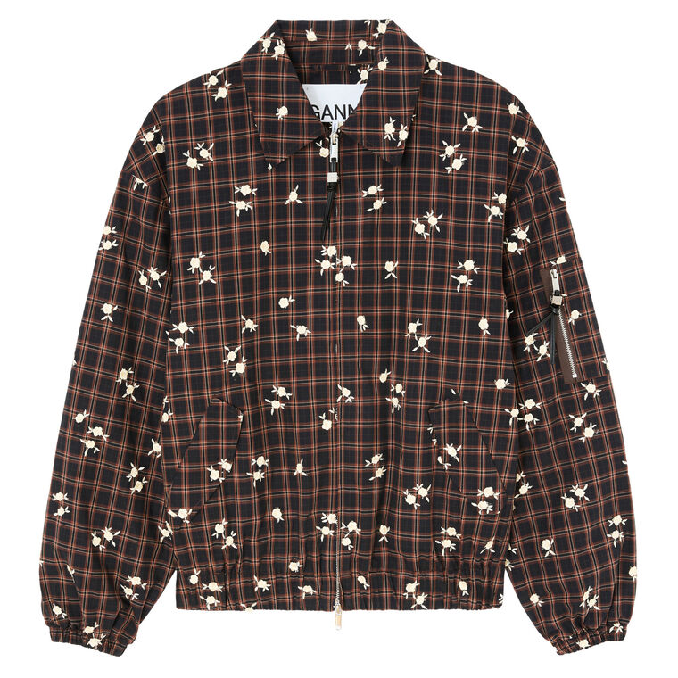Yarn Dyed Check Flower Bomber Jacket image number null