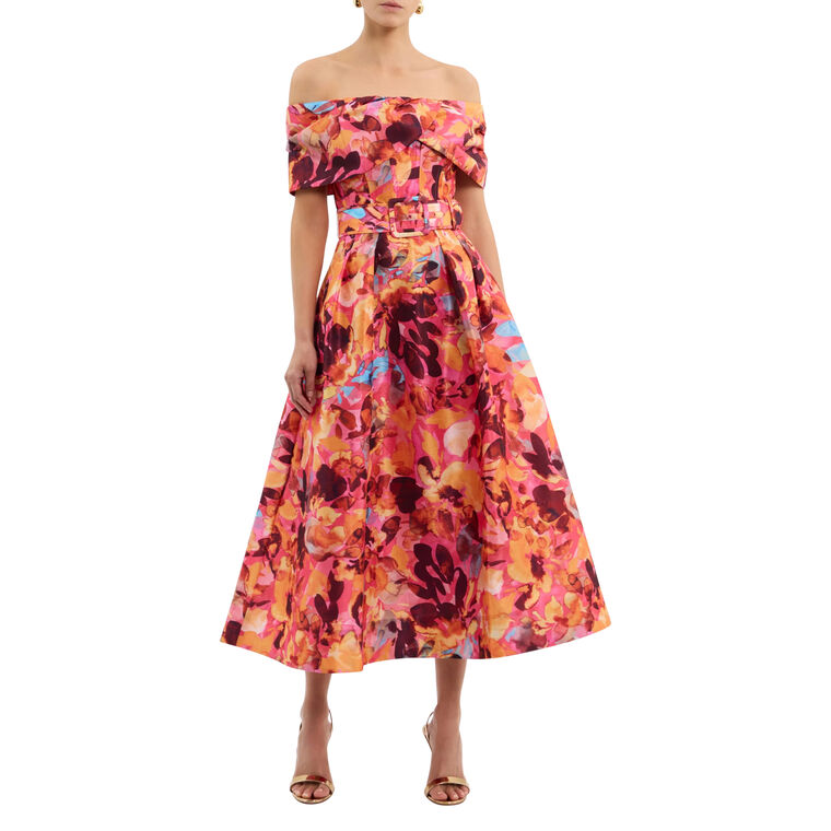 Gardenia Off The Shoulder Belted Midi Dress image number null