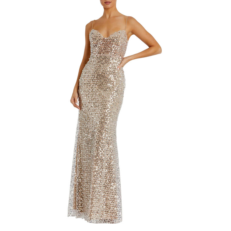 Sleeveless Sequin Embellished Bustier Column Gown image number null