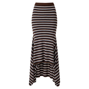 Stripe Cascade Knit Midi Skirt