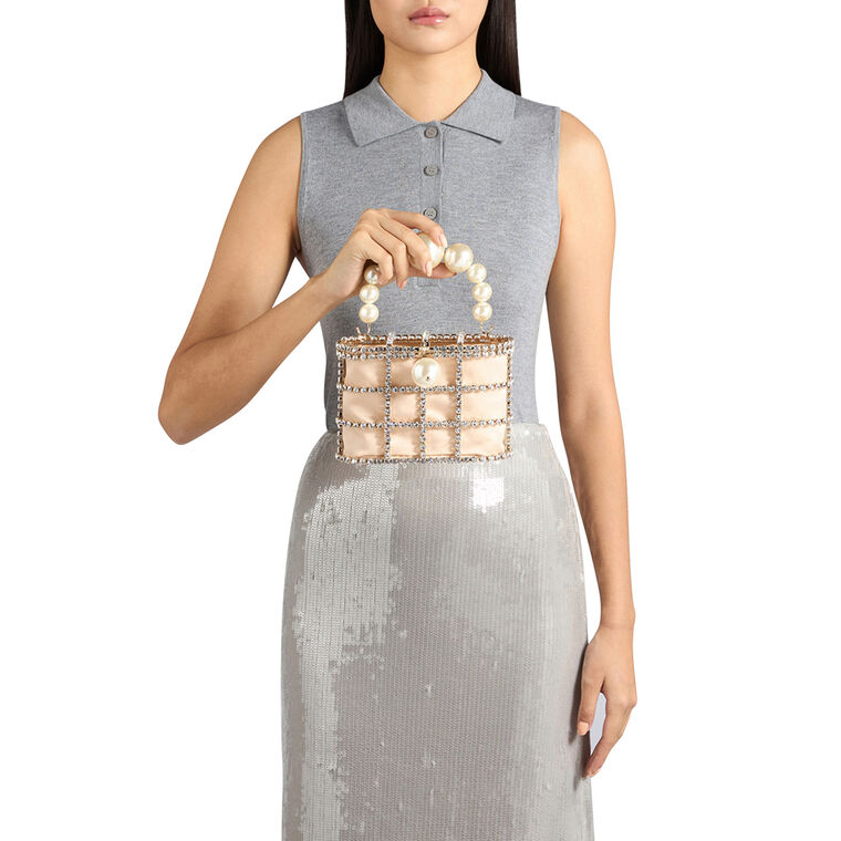 Holli Faux Pearl Top Handle Crystal Bag image number null