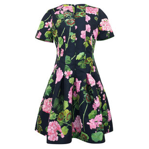 Geranium-Print Faille Flared Dress