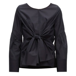 Long Sleeve Tie Front Poplin Shirt