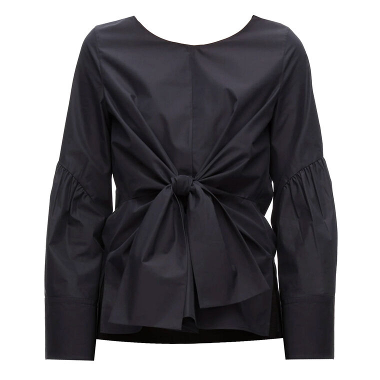 Long Sleeve Tie Front Poplin Shirt image number null