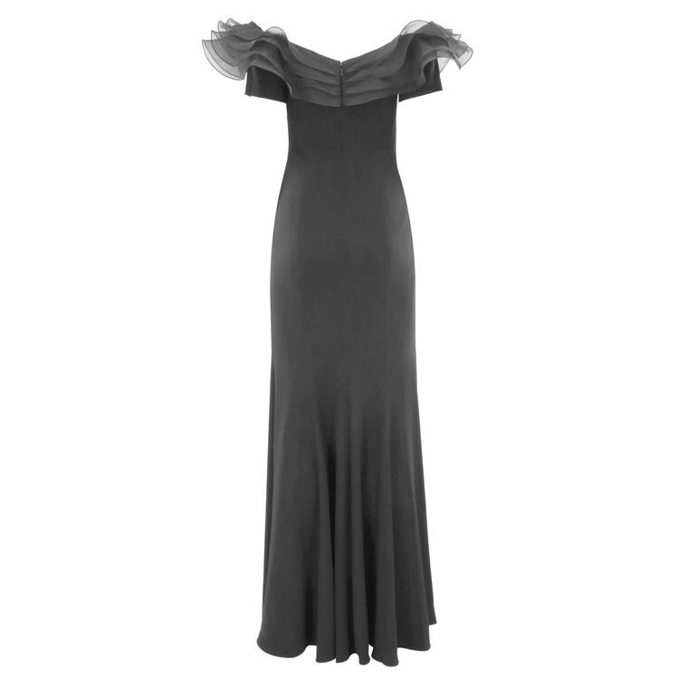 Ruffled Off Shoulder Crepe Gown image number null