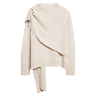 Draped-Shawl Crew Neck Sweater