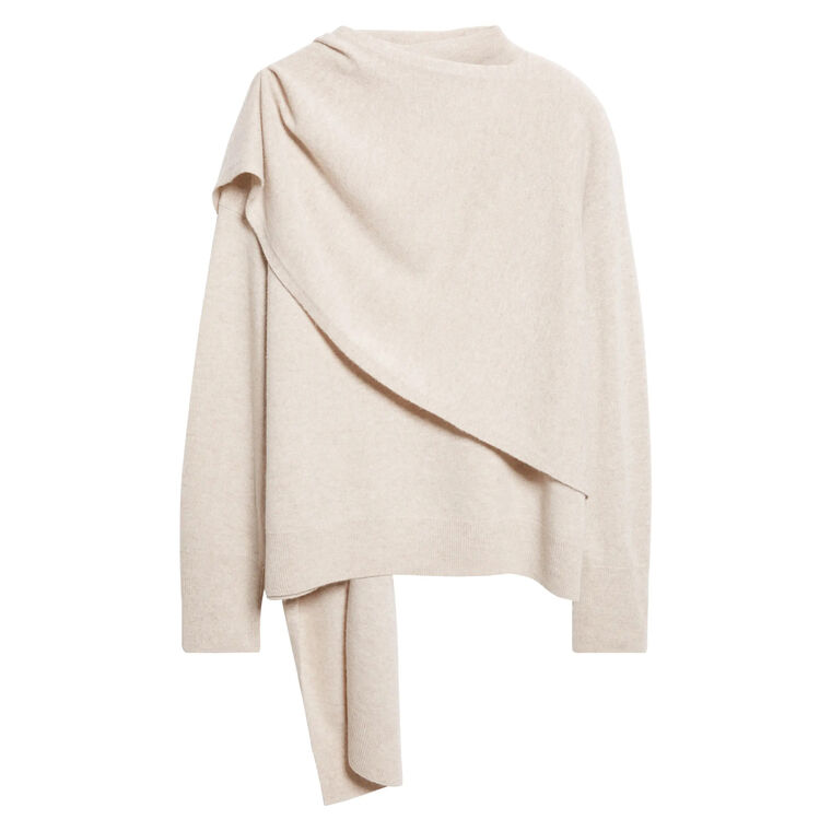 Draped-Shawl Crew Neck Sweater image number null