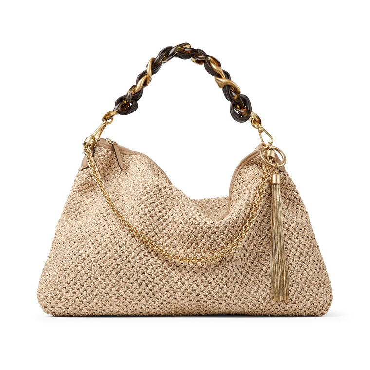 Callie Maxi Raffia Shoulder Bag With Detachable Leather Strap image number null