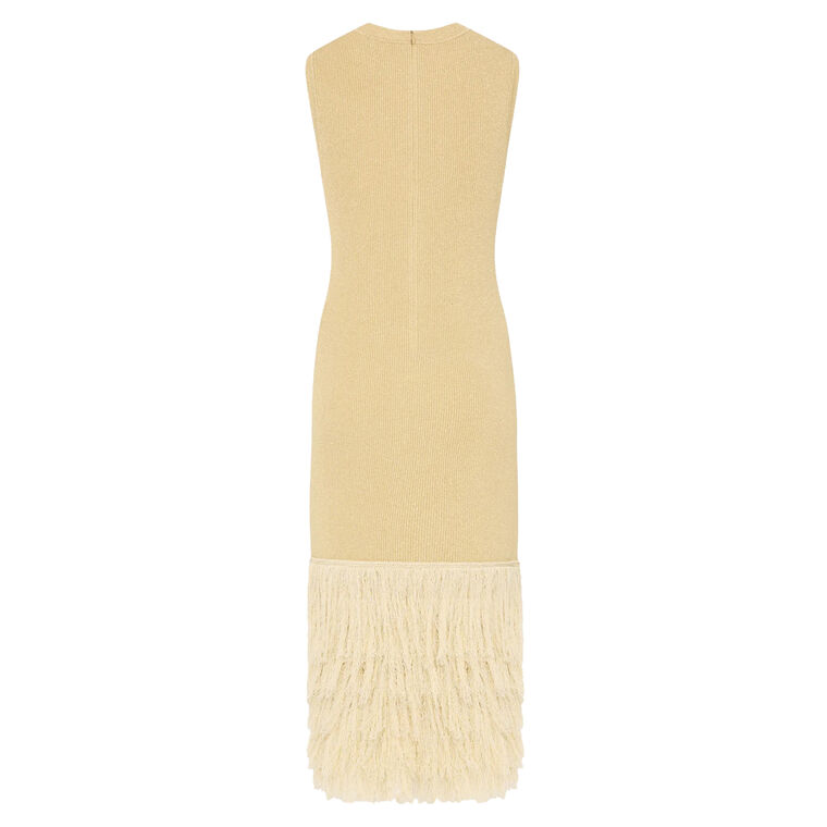 Raz Metallic Fringe Ribbed Knit Sleeveless Midi Dress image number null