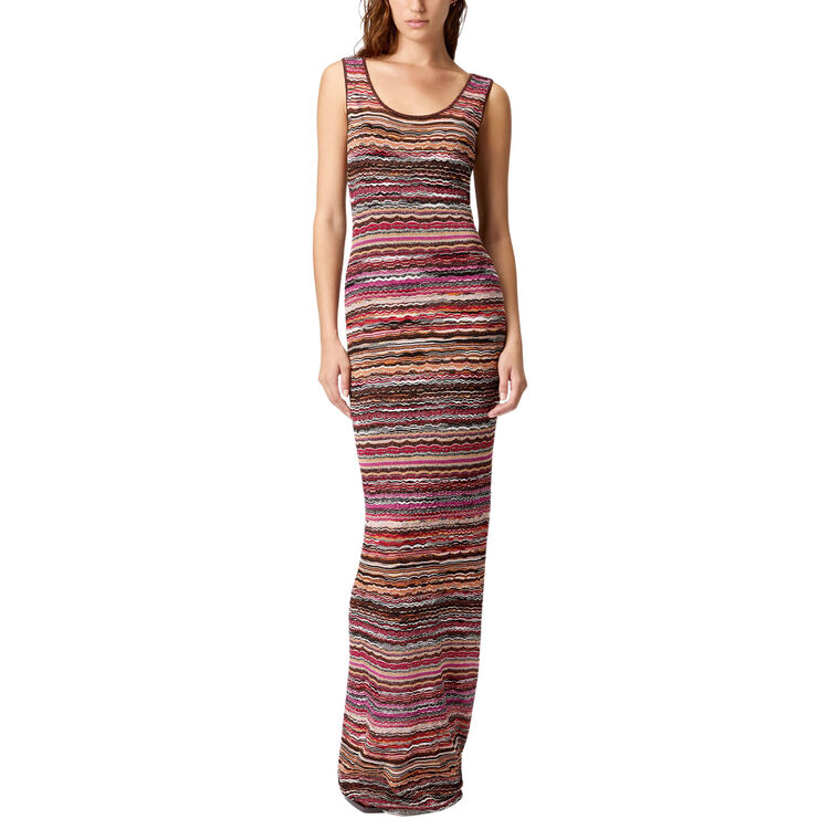 Sleeveless Long Knit Dress With Wave Pattern image number null