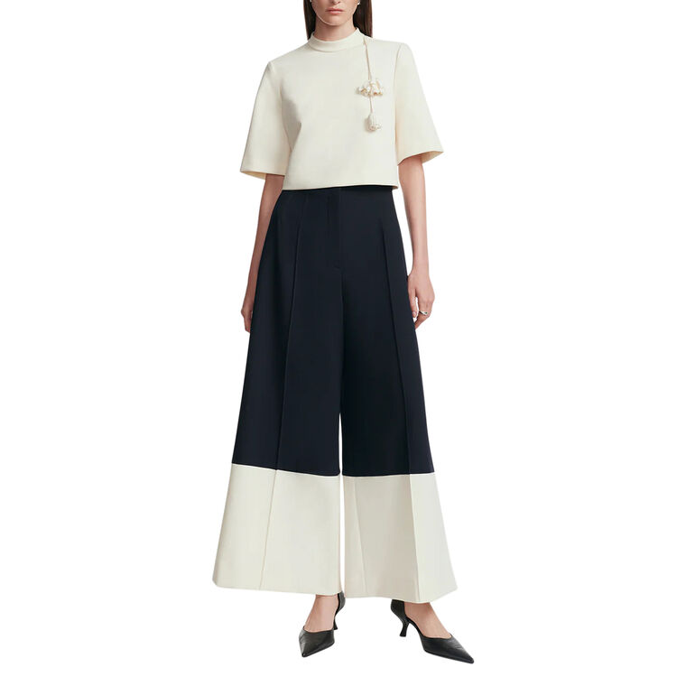 Stretch Twill Two Tone Wide Leg Pant image number null