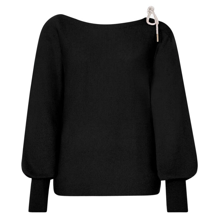 Ida Crystal Bow Cold Shoulder Sweater image number null