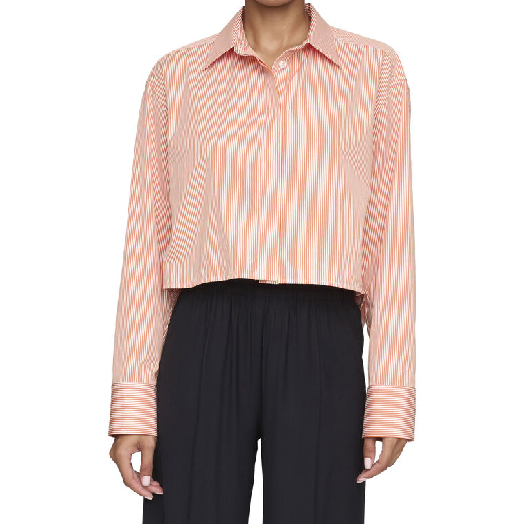Maude Cropped Cotton Stripe Button-Up Top image number null