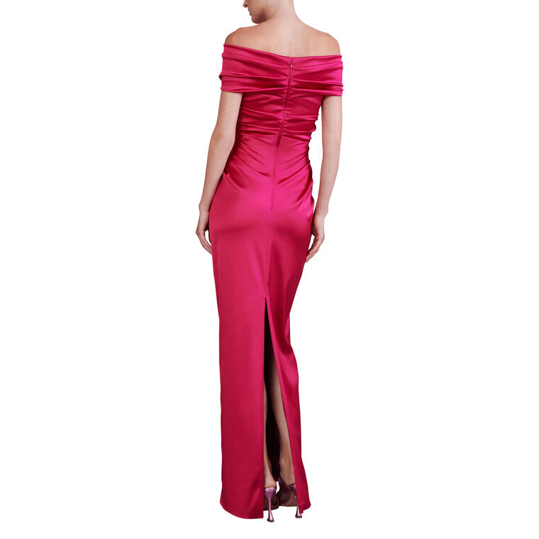 Off-Shoulder Stretch Satin Gown image number null