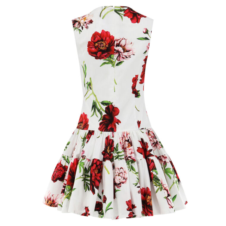 Sleeveless Peony Print Poplin Day Dress image number null