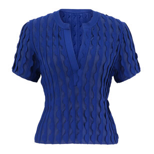 Mallorie Short Sleeve Scalloped Knit Polo Top