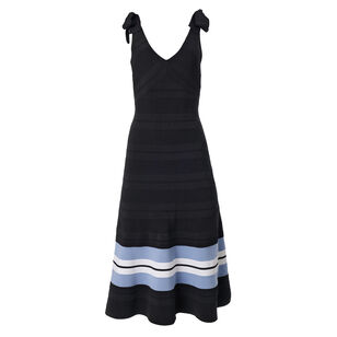 V-Neck Tie Shoulder Fit And Flare Midi Dress