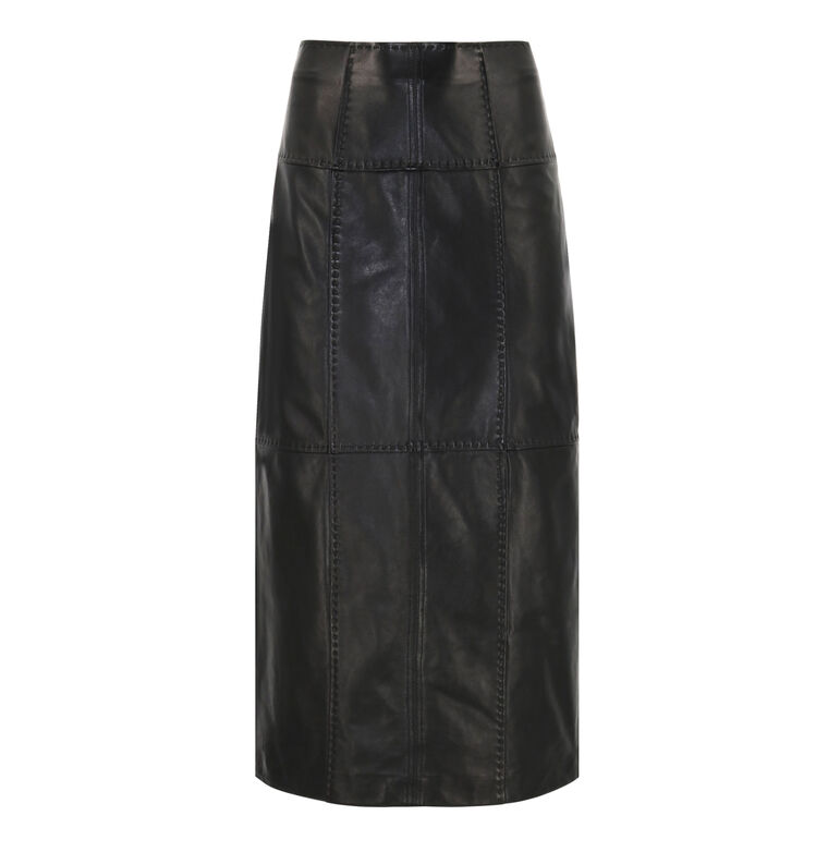 Enid Lambskin Leather Midi Skirt image number null