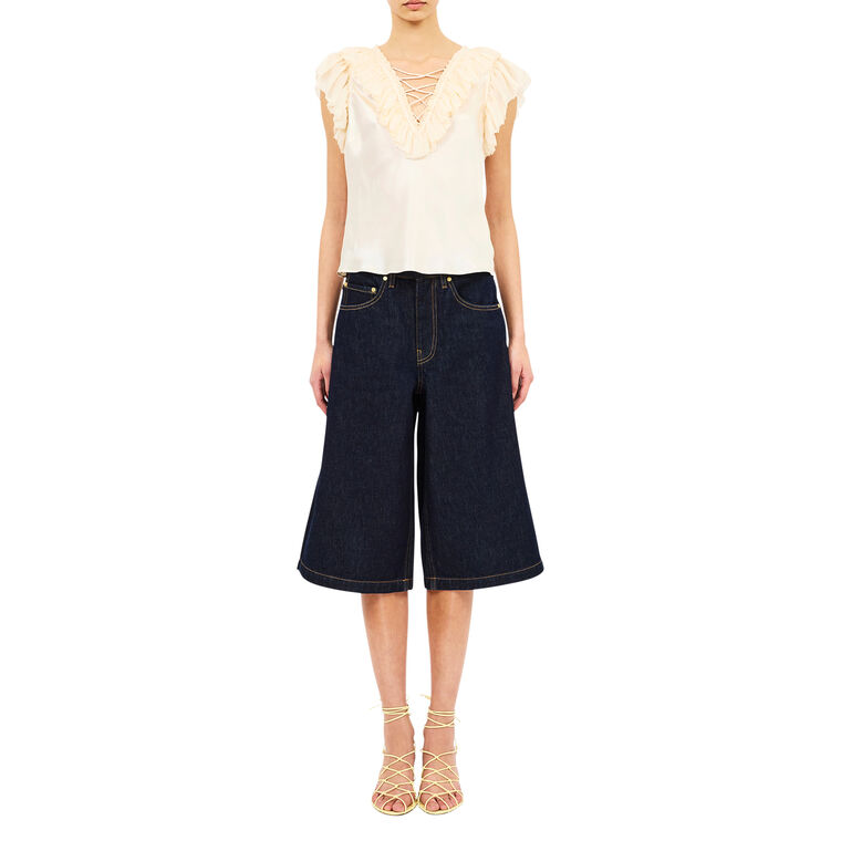 Ilyana Sleeveless Silk Top With Lace Up Neckline image number null