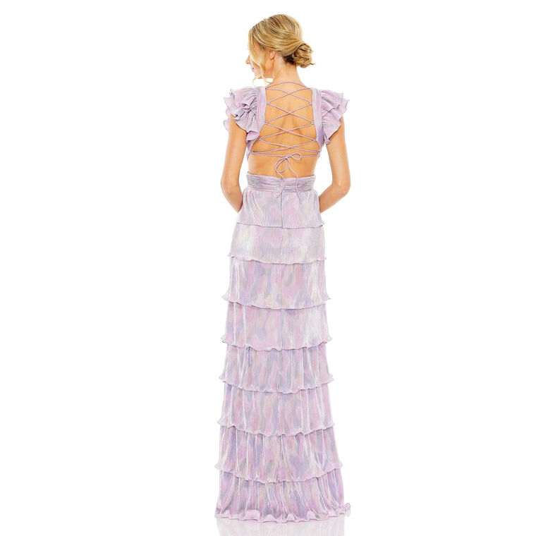 Ruffle Tiered Criss Cross Lace Up Gown image number null