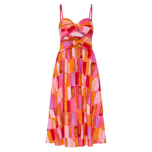 Natasha Sunset Tile Poplin Bow Sleeveless Midi Dress
