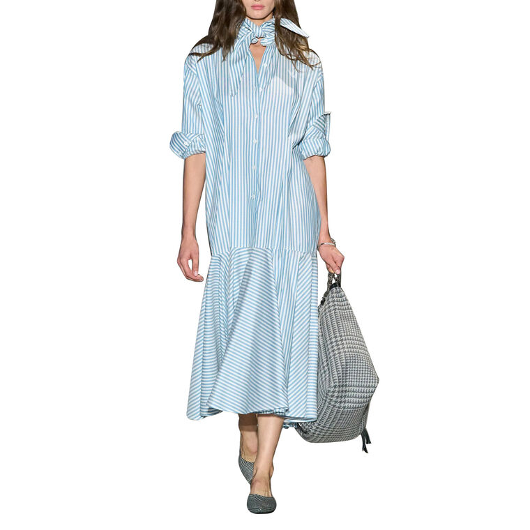 Long Sleeve Flounce Cotton Midi Shirt Dress image number null