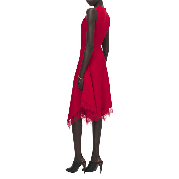 Sleeveless Lace Trim Handkerchief Hem Midi Dress image number null