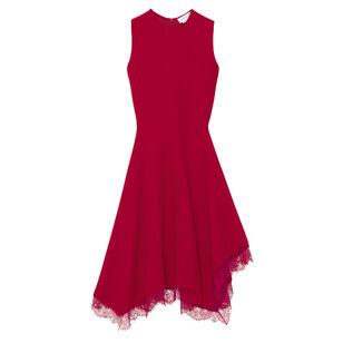 Sleeveless Lace Trim Handkerchief Hem Midi Dress