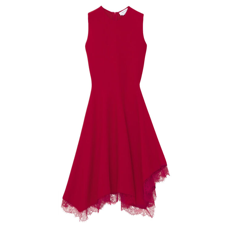 Sleeveless Lace Trim Handkerchief Hem Midi Dress image number null