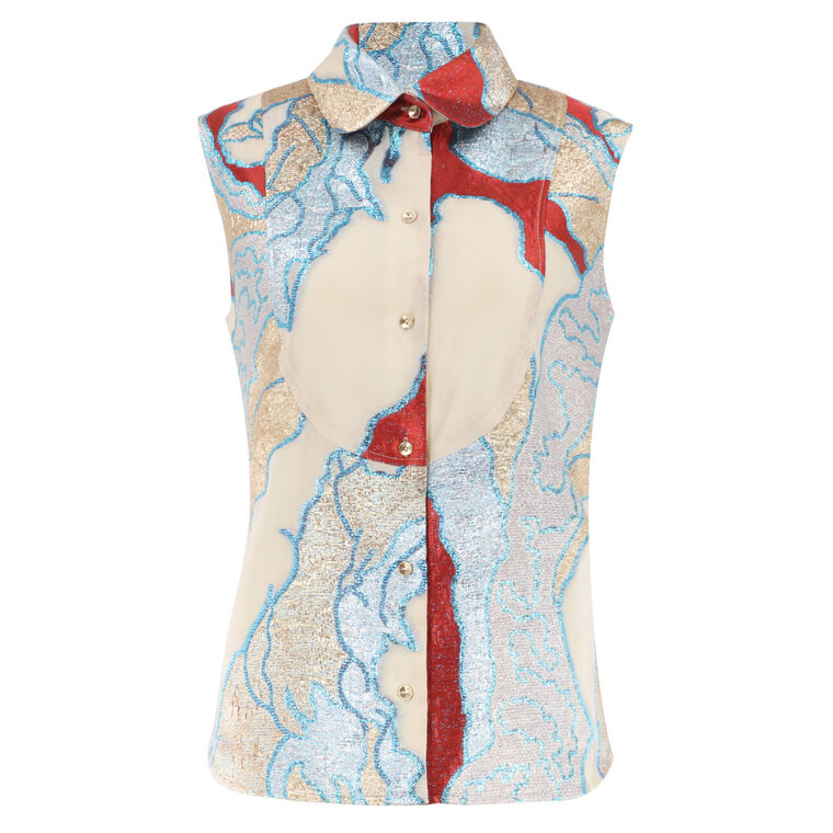 Soiree Fil Coupe Sleeveless Button-Front Top image number null