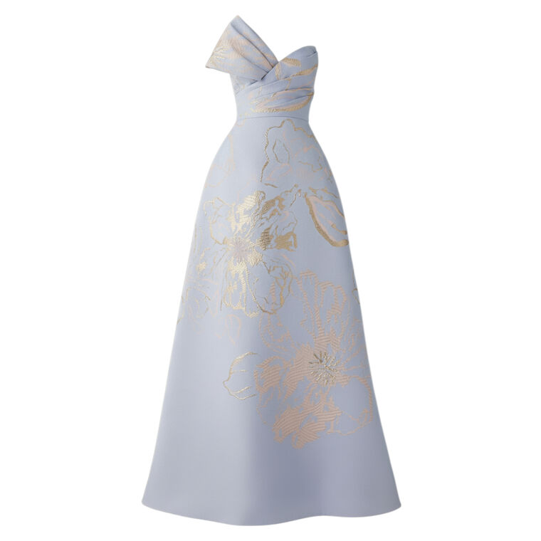 Metallic Jacquard Strapless Side Bow A Line Skirt Gown image number null