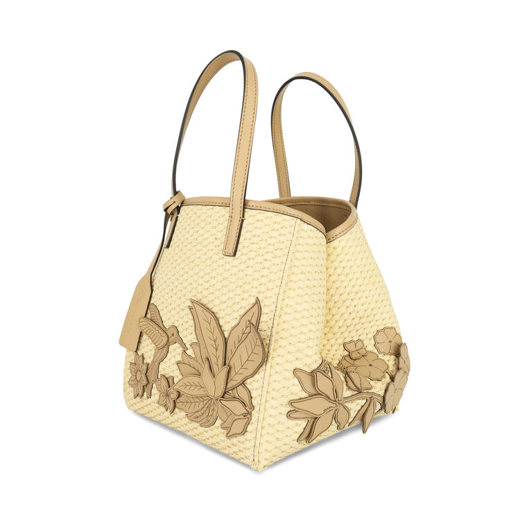 Small Floral Applique Raffia Tote Bag image number null