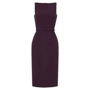Annette Sleeveless Belted Midi Dress In Silk Wool