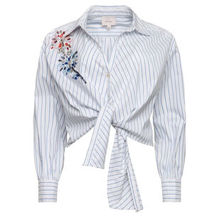 Marianna Long Sleeve Twilight Spark Tie-Front Button-Up Top