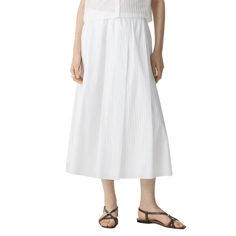Pleated A-Line Midi Skirt In Linear Cotton image number null