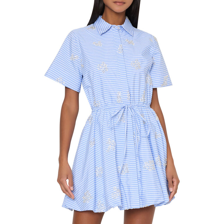 Willa Short Sleeve Tie-Waist Beaded Mini Dress image number null