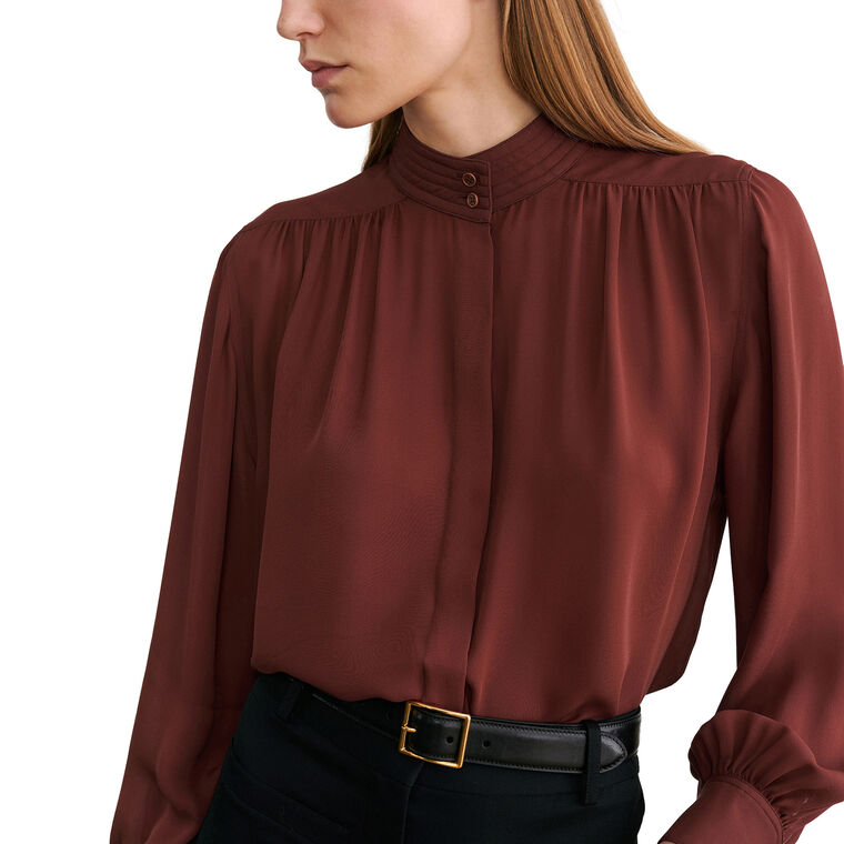 Revi Long Sleeve Shirred Silk Blouse image number null