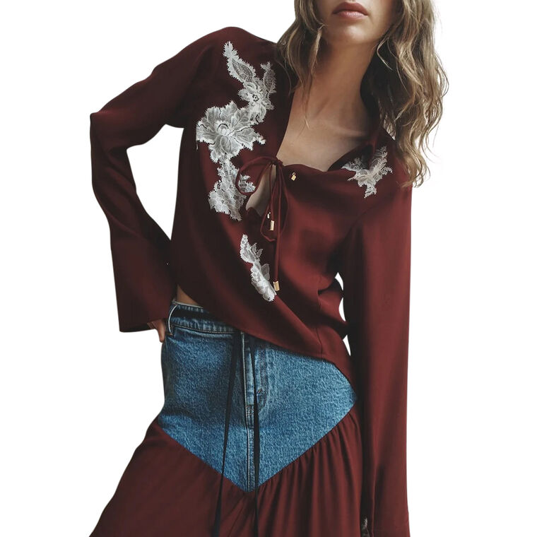 Eve Long Sleeve Lace Detail Blouse image number null